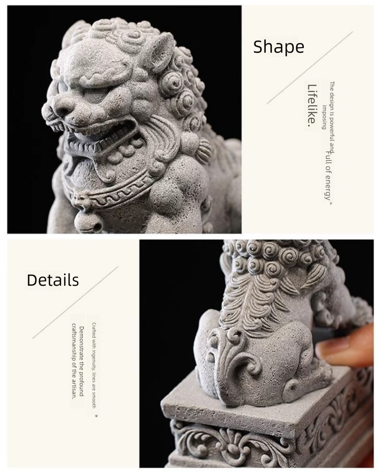 New Stone Carving Lion Pair Cement Chinese Style Creative Fish Tank Bonsai Landscape Decoration Ornament_voghion.com