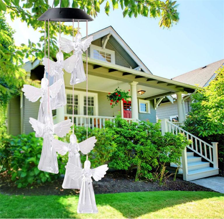Solar LED Color-Changing Wind Chime Light – Rotating Owl & Angel Shape Garden Decor With 7 Colors, Waterproof Outdoor Hanging Lantern For Patio, Yard_voghion.com