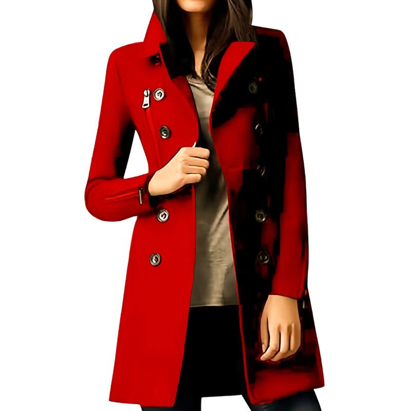 Outono Inverno Novo Japonês Coreano Venda Quente Casaco Longo de Lã Feminino com Punhos com Zíper Trespassado Multi-Bolso_voghion.com