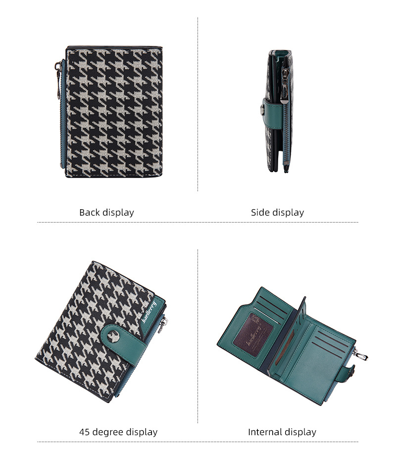 Baellerry Ny Pung Dame Kort Koreansk Stil Houndstooth Kontrast Multi-kort Lynlås Møntpung Korttaske_voghion.com