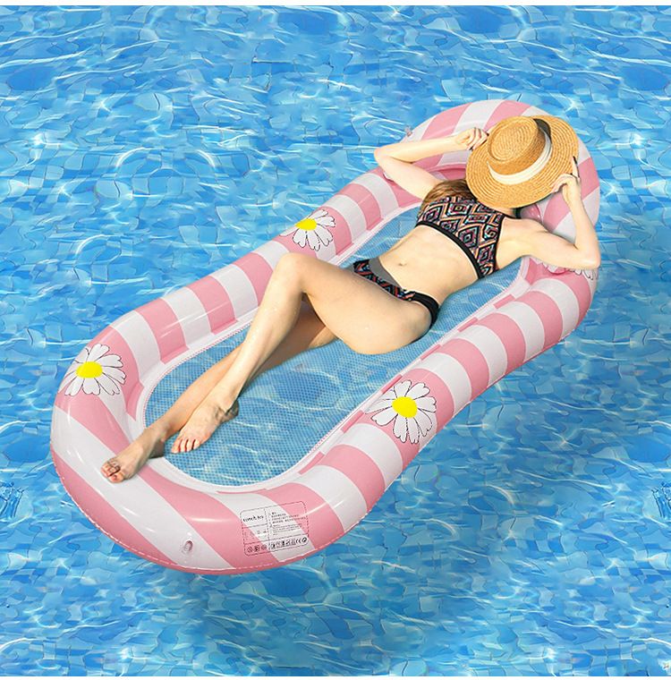 Striped Daisy Inflatable Floating Mat - Thickened PVC Pool Float With Reinforced Mesh (Eco-Friendly Foldable 200cm For Beach/Pool)_voghion.com