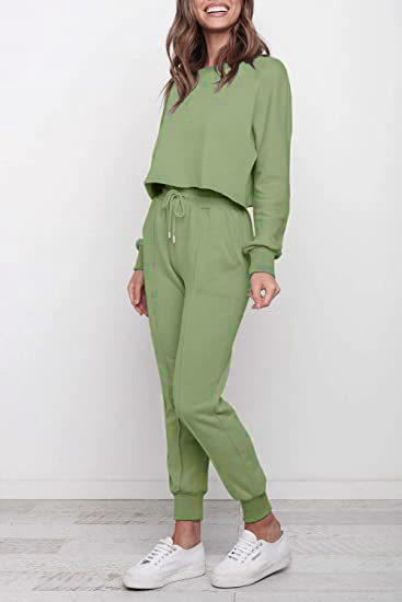 2021 Herbst Winter Neue Damenmode Einfarbig Langarm Jogginghose Zweiteiliges Sport-Casual-Set_voghion.com
