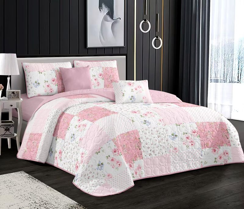 Couverture matelassée trois pièces imprimée respirante lavable en machine pour lit double extra large_voghion.com