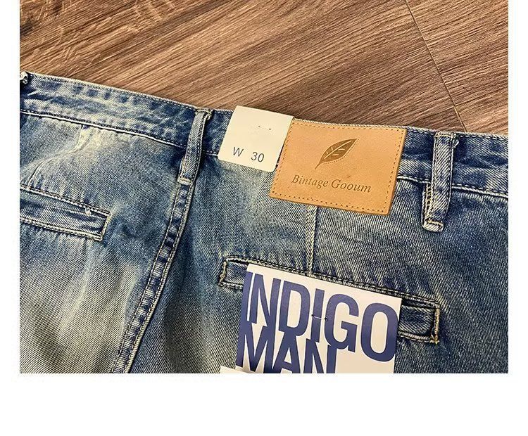 Herrenbekleidung Gewaschene Jeans-Shorts für den Sommer, dünne, lockere und gerade Arbeitskleidung, mittellange Hose, trendige, lässige Fünf-Sechs-Punkt-Hose_voghion.com