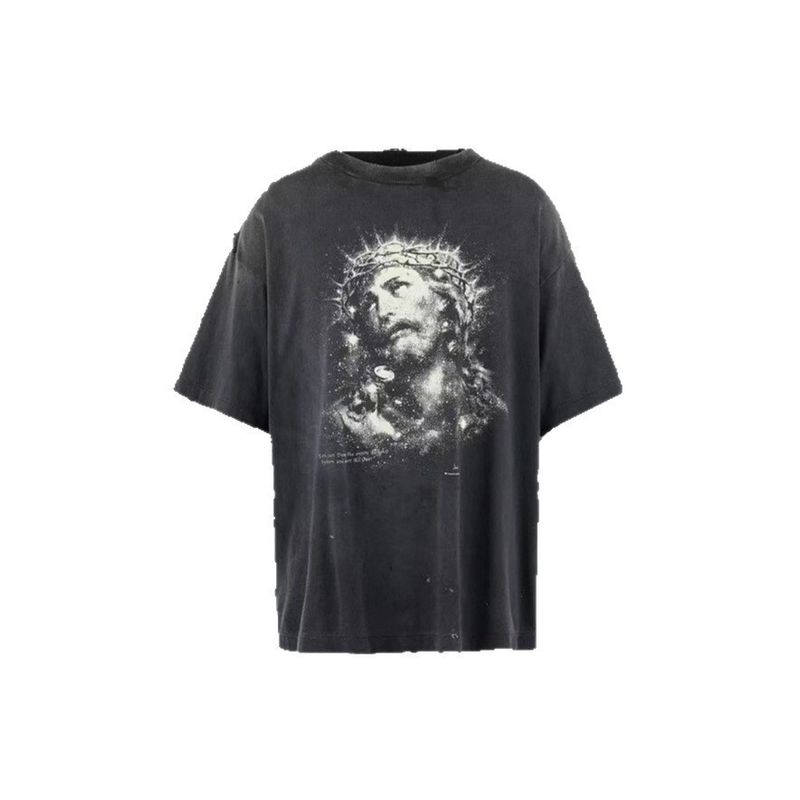 SAINT Mxxxxxx 25SS Jesus High Version JESUS Luminous Destroyed Washed Vintage Unisex Short Sleeve T-Shirt_voghion.com