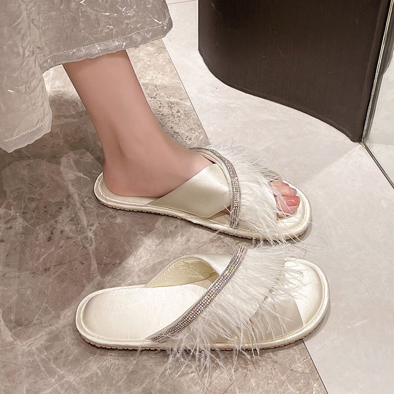 New Flat Slippers Internet Celebrity French Style One-Strap Summer Fairy Fluffy Open-Toe Sandals For Women_voghion.com