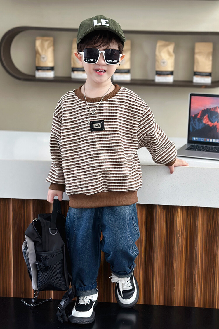 Streifen 2023 Frühling und Herbst Neue Kinder Hübsche Casual Zwei Stück Set für Jungen mit Western Stil Lange_voghion.com
