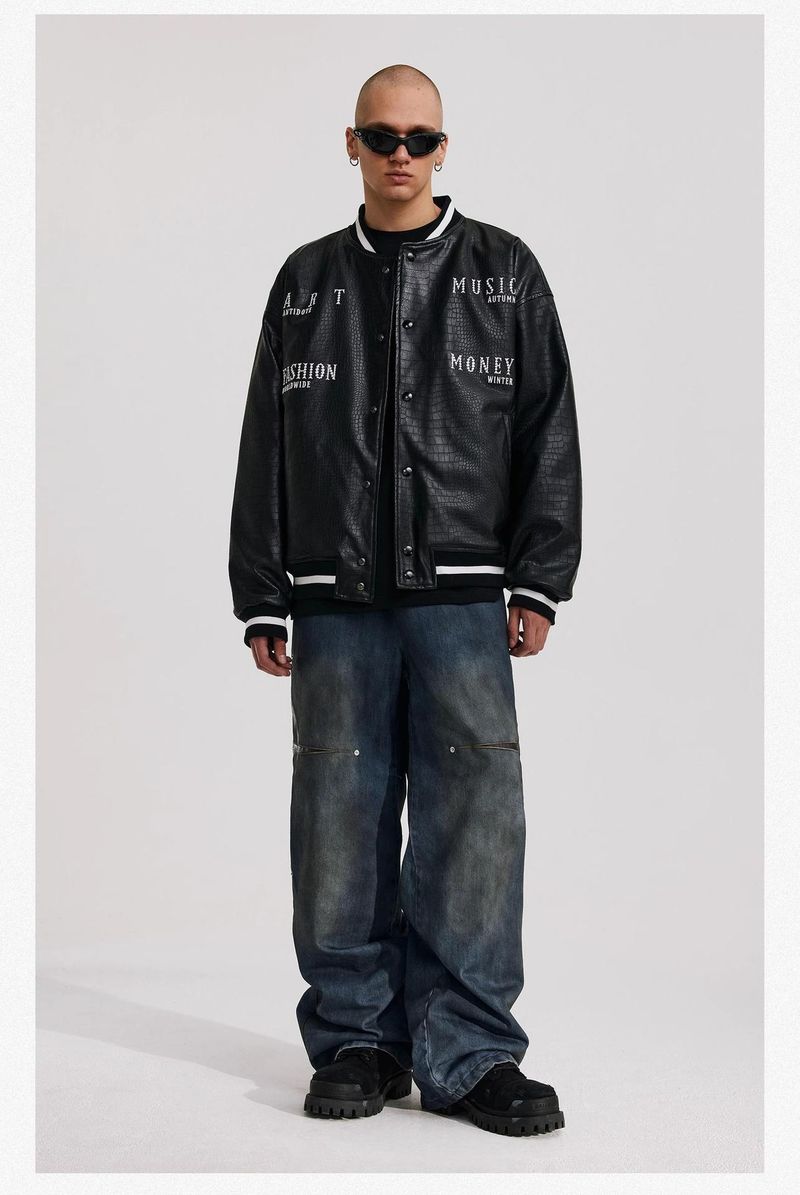 "Retro Streetwear Denim Pants – Loose Straight Fit Jeans With Rivet & Patch Design, Casual Style, Unisex (M-4XL)"_voghion.com