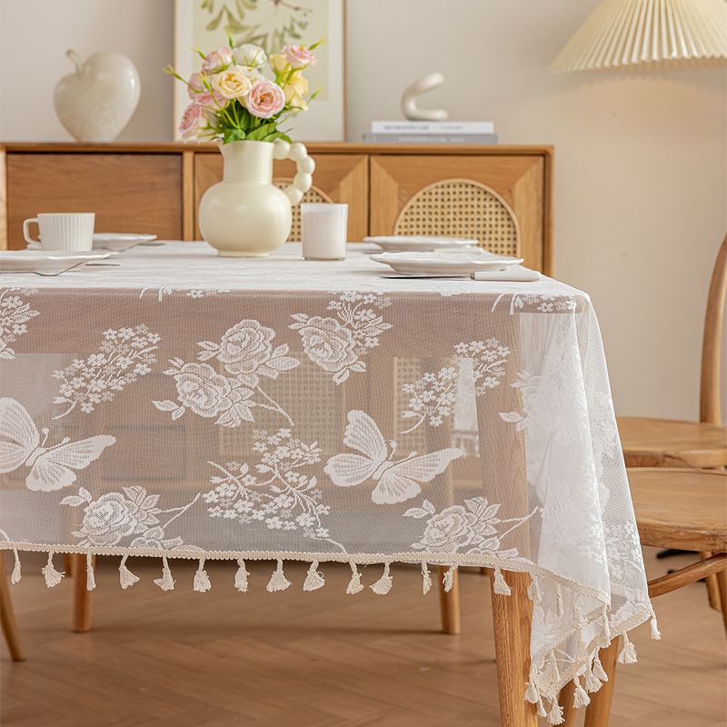 Piccola tovaglia con nappa in pizzo fresco, tovaglia rettangolare per la casa, tovaglia decorativa per tavolino da caffè_voghion.com