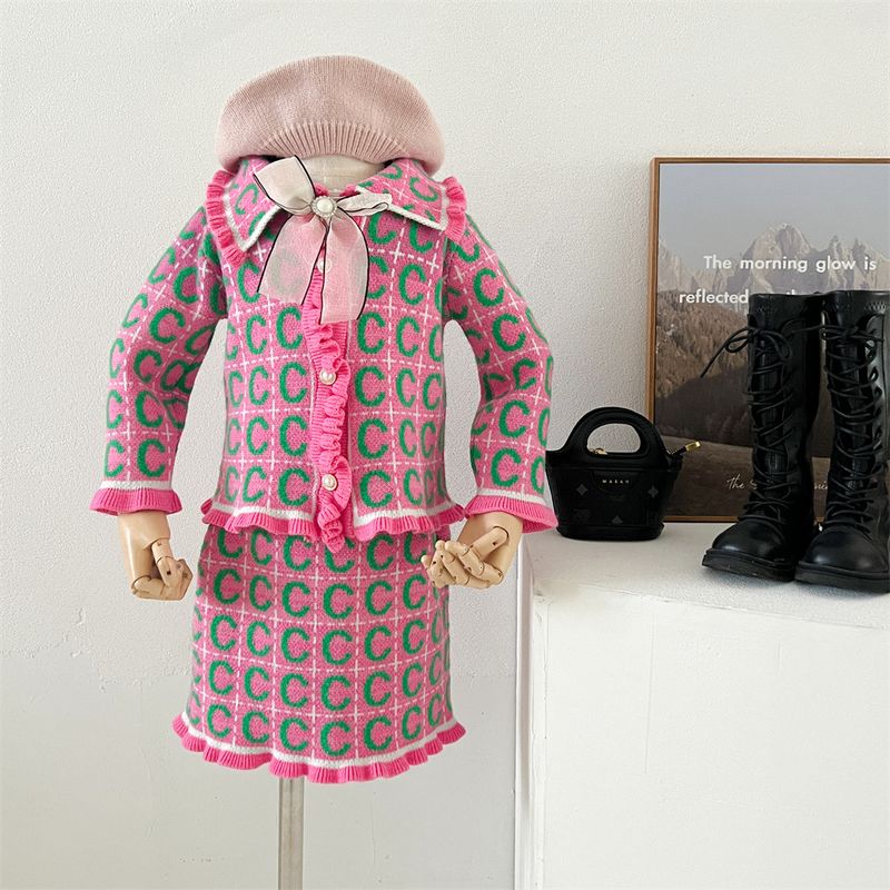 2024 Autumn And Winter New Children's Sweater Suit Girls Knitted Cardigan Two Piece Suit Small Foreign Trade Dress_voghion.com