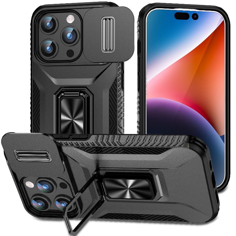 360 ° Rotéierend Metal Auto Bracket Ring Telefon Case Fir iPhone 16 Pro Max 14 11 12 13 15 Pro Max Kamera Push Pull Protection Cover_voghion.com