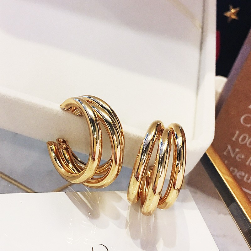 Silver Needle Metal Circle Minimalist Style Korean Elegant Simple Braided Stud High-end Earrings For Women_voghion.com