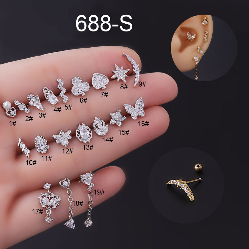 2PCS 20G Edelstahl dünne Stange Zirkon Ohrstecker Mode Piercing Ohrring Schrauben Twist Ball Ohrringe einzeln_voghion.com
