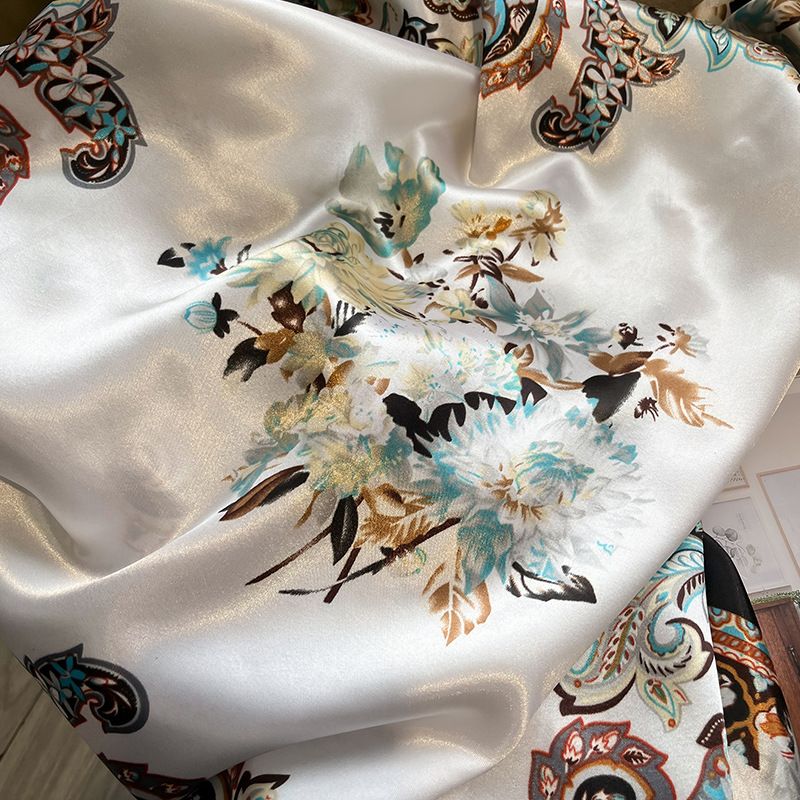 Women's  Silk Decorative Shawl Flower 90 Small Square Colored Ding Printed Scarf_voghion.com