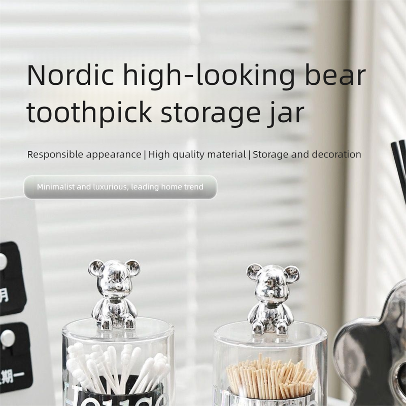 INS Light Luxury Internet Celebrity Bear Niedlicher Halter Wattestäbchen Zahnseidebox Desktop Storage Zahnstocherglas_voghion.com