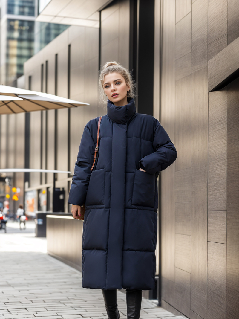 Lange, mit Baumwolle gepolsterte Kleidung für Damen, neuer warmer Overknee-Brotmantel_voghion.com