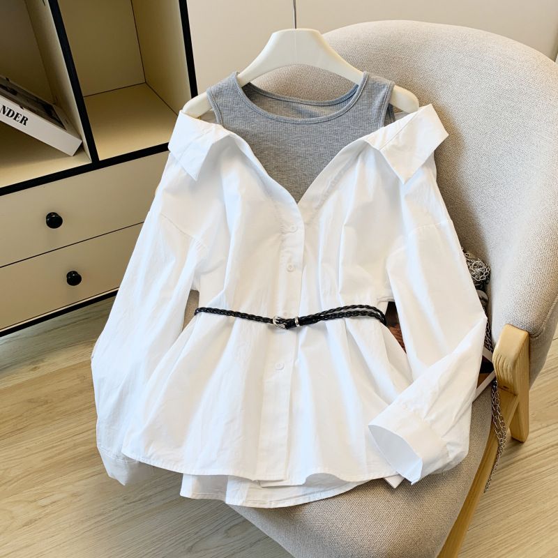 "Giacca con spalle scoperte di ispirazione francese – Top a strati a maniche lunghe da donna"_voghion.com