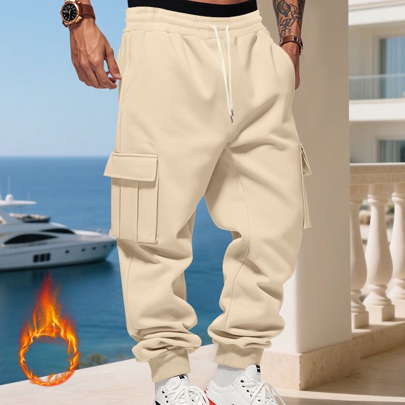 Pantaloni cargo da uomo foderati in pile - Jogger casual caldi invernali con tasche multiple, vestibilità ampia, vita elastica, comodi ed eleganti per l'uso quotidiano_voghion.com