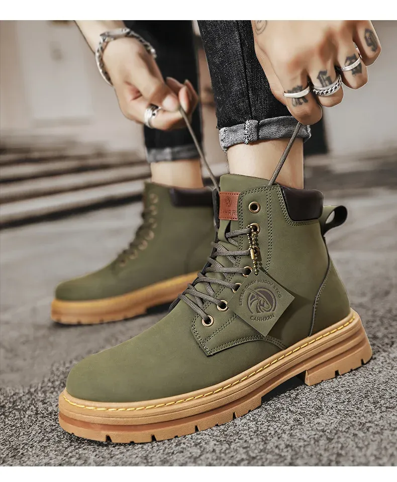 High Top Nahka Muoti Moottoripyörä Miesten Talvisaappaat Miesten Pitsi Kengät Botas Hombre_voghion.com