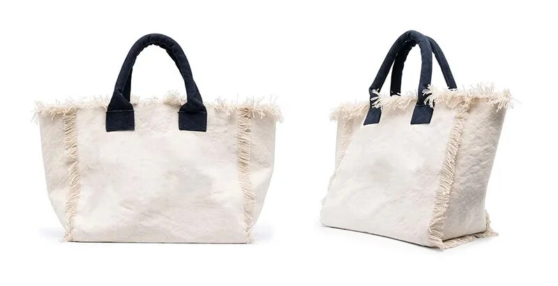 Christmas Present Simple Fashion Design Women's Tassels Handbag Large Capacity Canvas Beach Brand Tote Bag_voghion.com