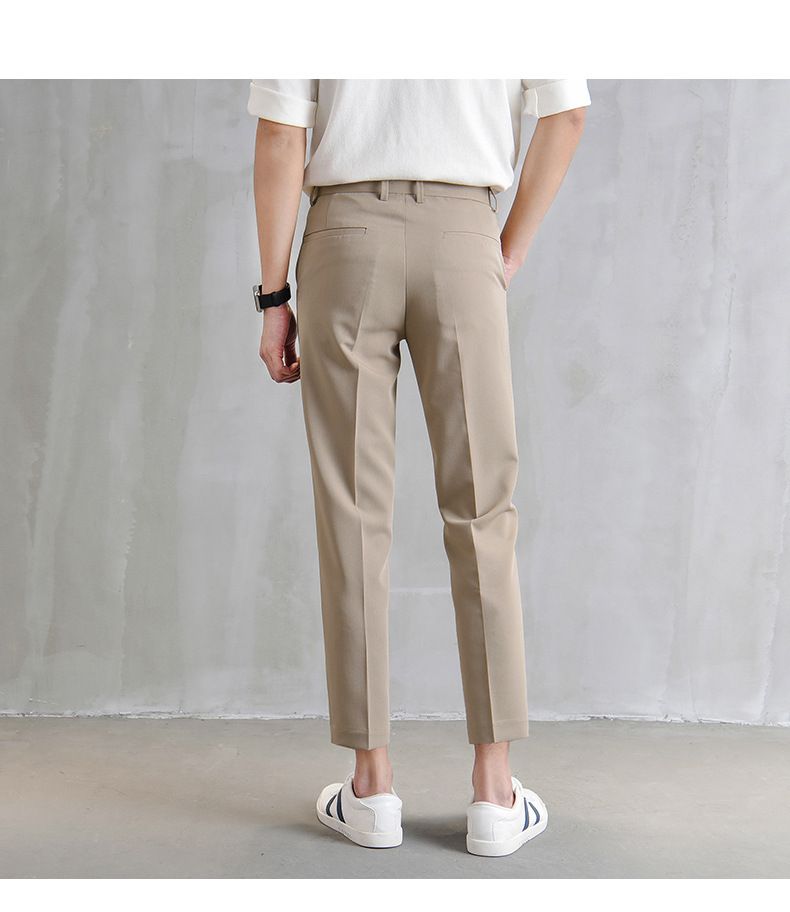 Men's Clothing Drape Trousers Nine Point Slim Summer Khaki Trousers Trendy Slim Fit Suit Straight Casual Trousers_voghion.com