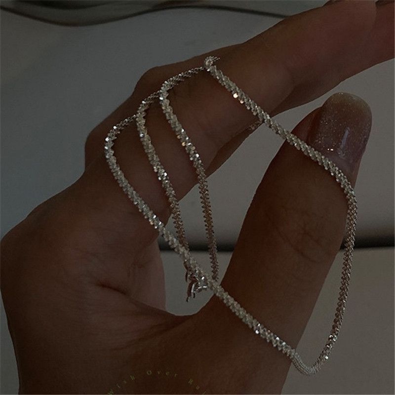 Set di gioielli con collana e bracciale a catena per clavicola placcati in argento lucido, accessori minimalisti da donna con cielo stellato_voghion.com