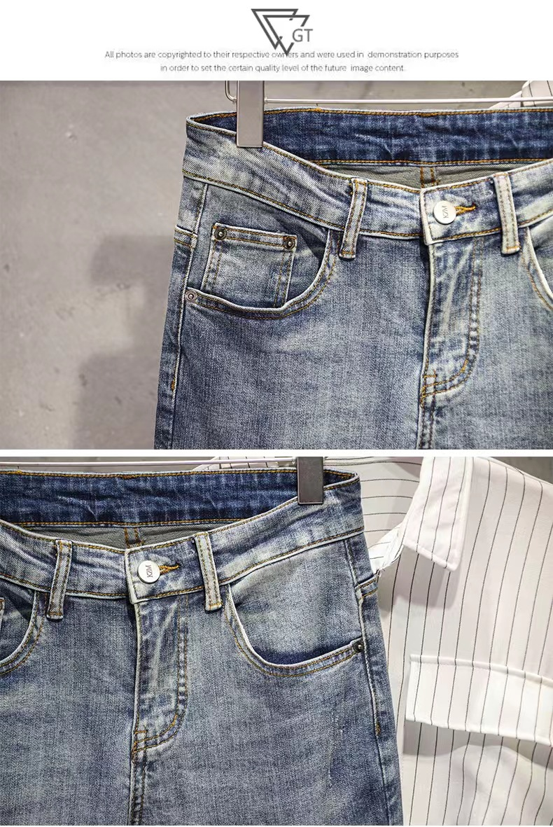 Jeans pour hommes Pantalons à neuf points Slim Double Zipper Stretch Pantalons décontractés Longs_voghion.com