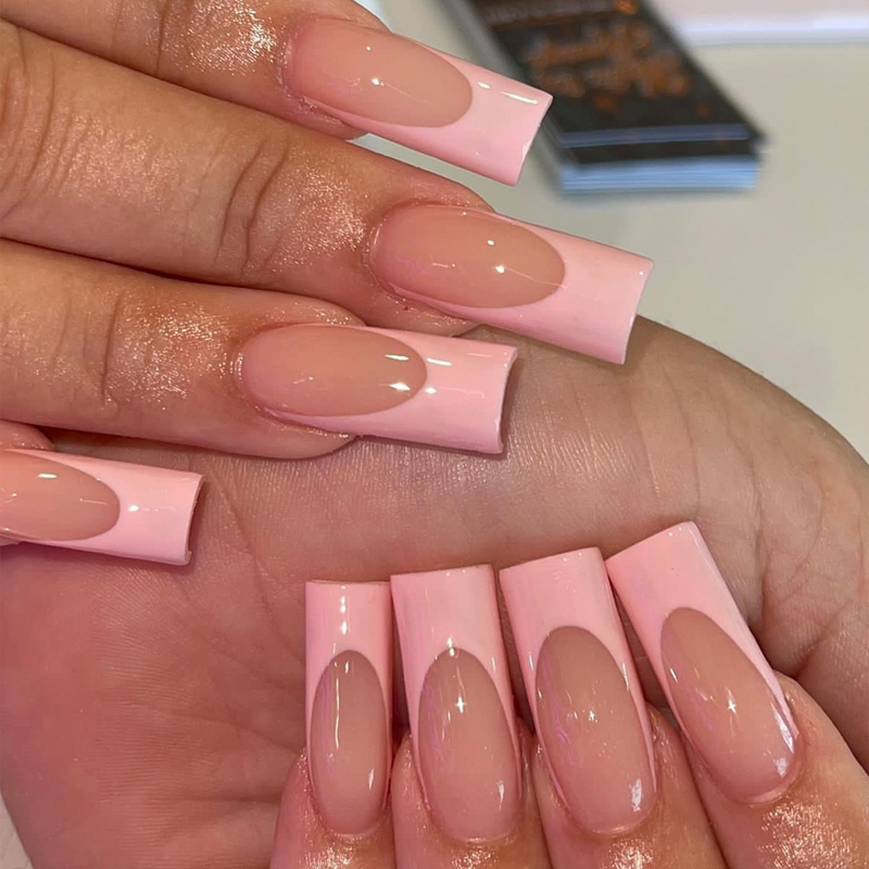24 Stücke Weiße Einfache Französische Gefälschte Nagelspitzen Lange Quadratische Maniküre Falsche Nägel Tragbare Ballettpresse Auf Nägel Finis S S_voghion.com