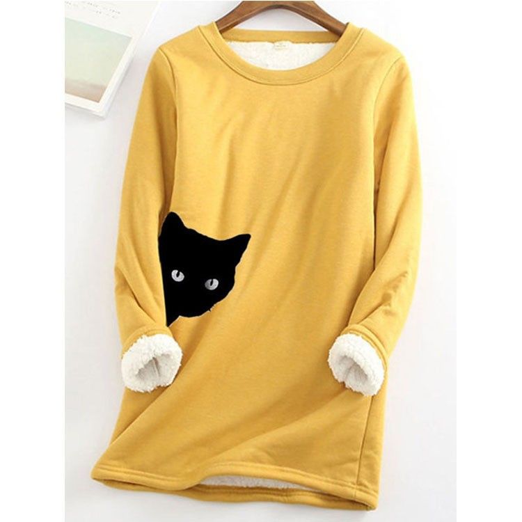 Vêtements pour femmes automne et hiver nouvelle chemise chaude en peluche série d'imprimés de chat mignon_voghion.com