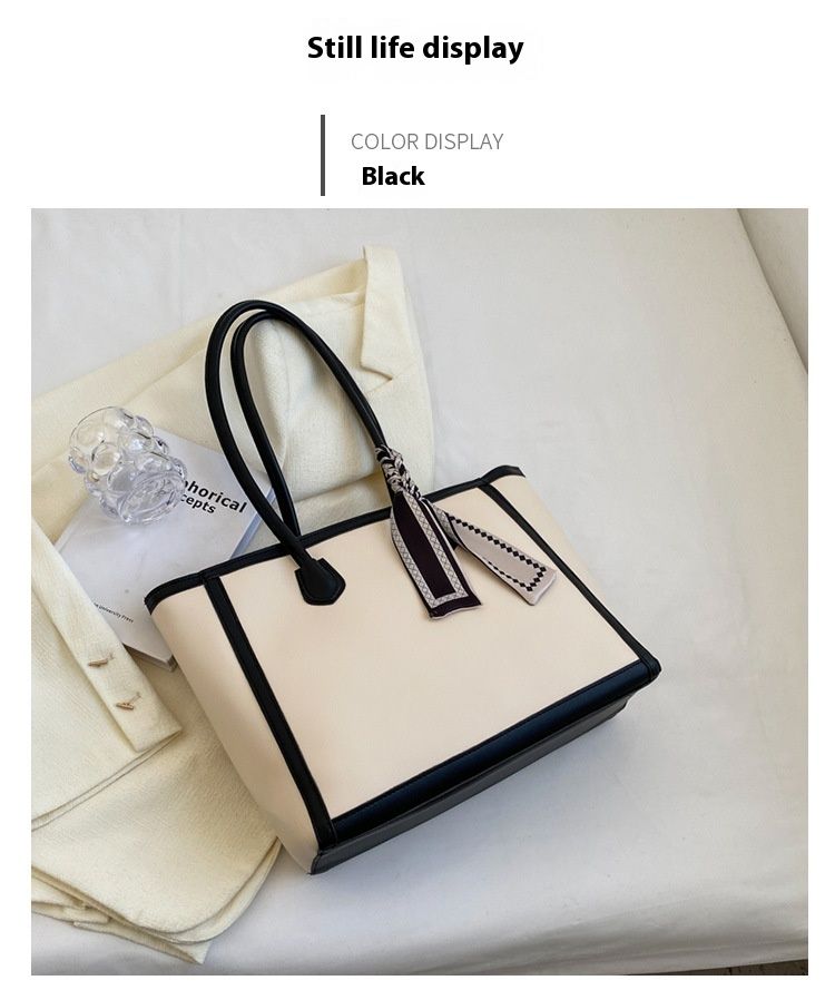 High End Minimalist Contrasting Large Bag For Women 2024 New Versatile Popular Shoulder Bag Large Capacity Commuting Tote Bag_voghion.com
