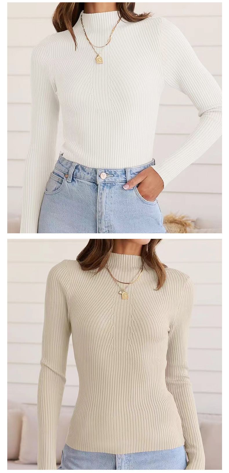 Maglia da donna a collo alto – Strato di base in rayon elasticizzato ultra morbido per vestirsi a strati_voghion.com