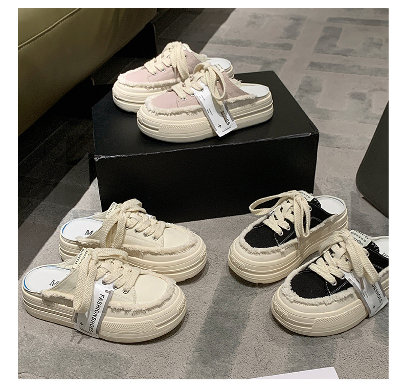 Baotou Semi-trail Canvas Shoes Women 2023 New Summer Net Red Slip-on Lazy shoes thick-soled heightened beggar shoes_voghion.com