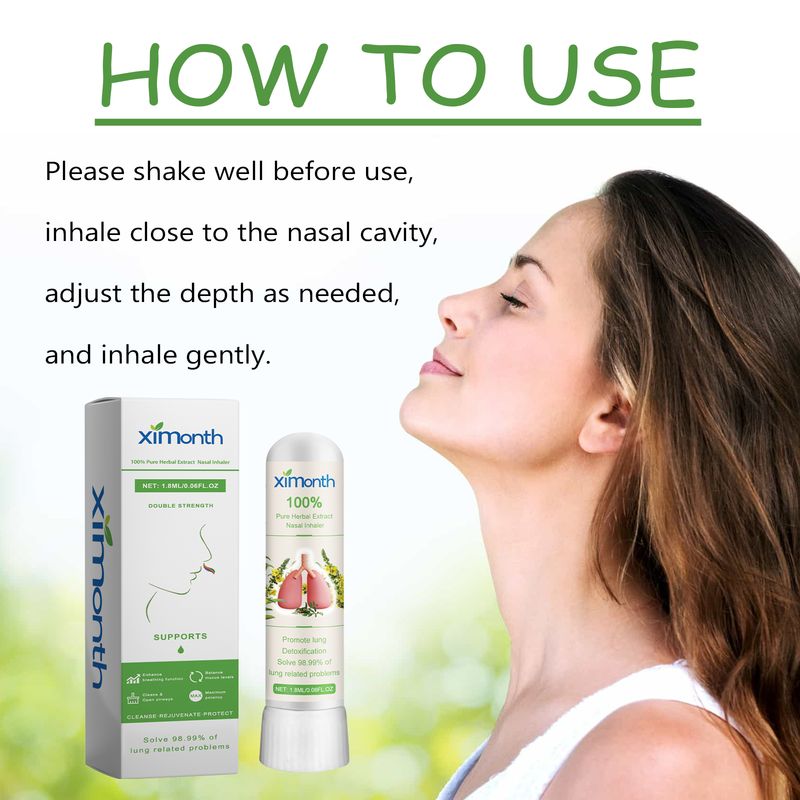 Inalador nasal Ximonth Pure Herbal Extract, alivia a irritação nasal, limpa as vias nasais, cuida da saúde do corpo e respira_voghion.com