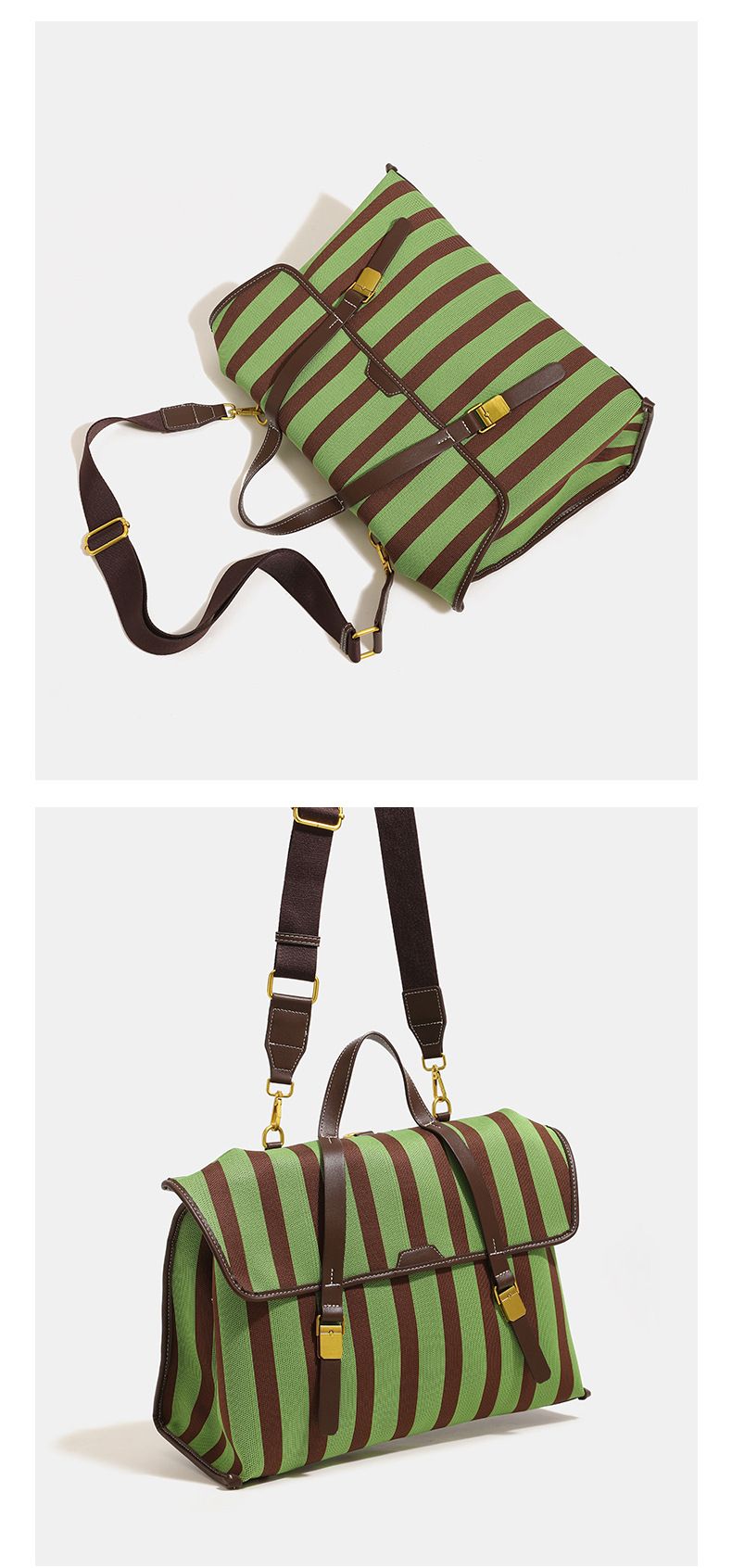 Multifunctional Briefcase Cowboy Canvas Striped Backpack Large Capacity Commuter_voghion.com