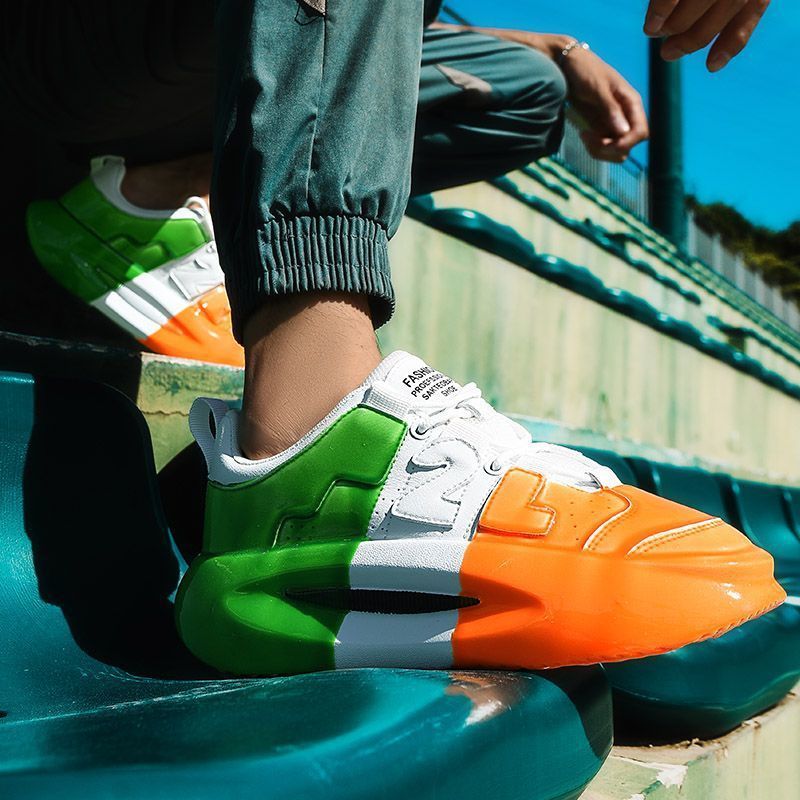 2025 Spring Summer New European Dopamine Spray Paint Color Block Trendy Men's Thick Sole Height Increasing Stylish Dad_voghion.com