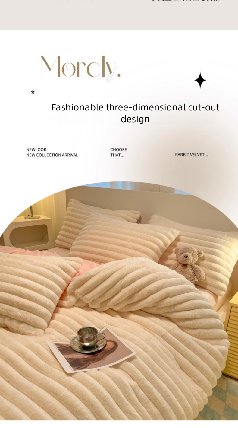 Winter Thickened Rex Rabbit Fur Plush Bedding Milk Velvet Coral Fleece Duvet Cover Bed Sheet Three-Piece Set Flannel_voghion.com