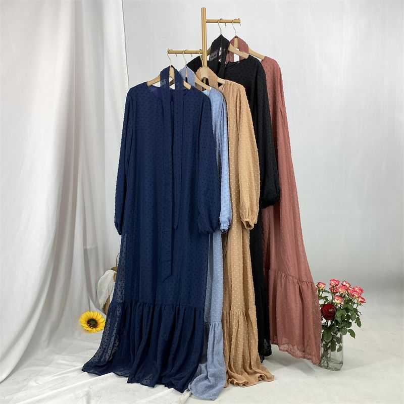 Laatste moderne mode Ruffle Polka islamitische kleding Kaftan met voering Vrouwen moslim Maix Casual jurk Abaya_voghion.com