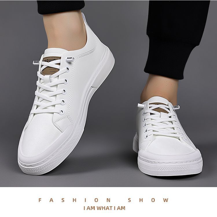 Nuove scarpe da uomo in vera pelle, scarpe casual, scarpe da skateboard basse bianche, comode e alla moda, sneaker slip-on_voghion.com