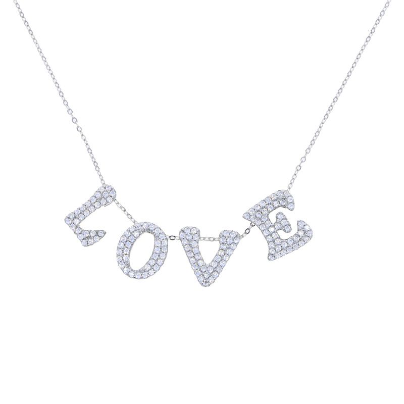 Collana con nome personalizzato in argento sterling con pietre di zircone, ciondolo con lettera personalizzata per uomo e donna, catena in argento 925 resistente_voghion.com