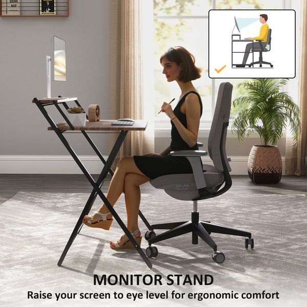 HOMCOM Folding Computer Desk, 32' Foldable Desk With Monitor Shelf For Small Space, Home Office, Study, Easy Assembly, Walnut_voghion.com