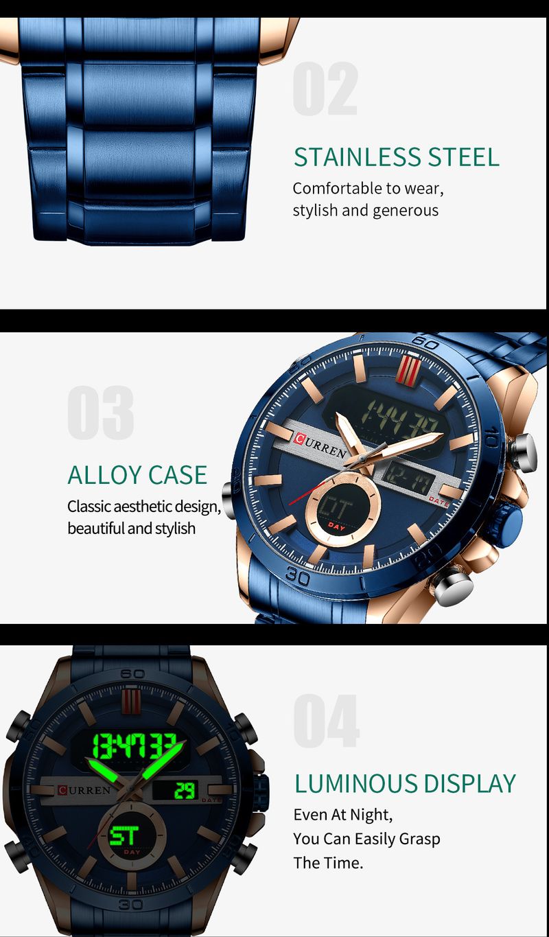 Men's Digital Analog Sports Watch With Waterproof Functionality, Round Dial, Quartz Movement, Alloy Strap For Business And Casual Wear_voghion.com