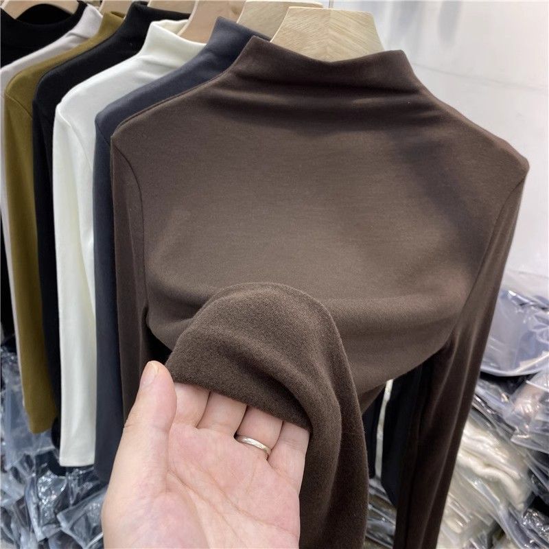 Damenbekleidung Damen-Thermo-Basisschichthemd mit Halbrollkragen – Weich gefüttertes Slim-Fit-Langarm-T-Shirt mit Fleecefutter für Herbst und Winter_voghion.com