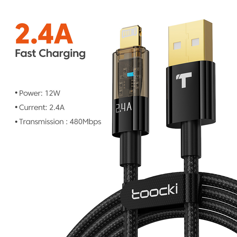 Toocky Star Transparante 2.4A Snelle Data Geschikt voor Telefoon Nylon Geweven Oplaadkabel_voghion.com
