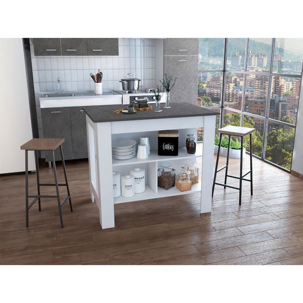 DEPOT E-SHOP Delos Kitchen Island, Four Legs, Three Shelves, White / Onix_voghion.com