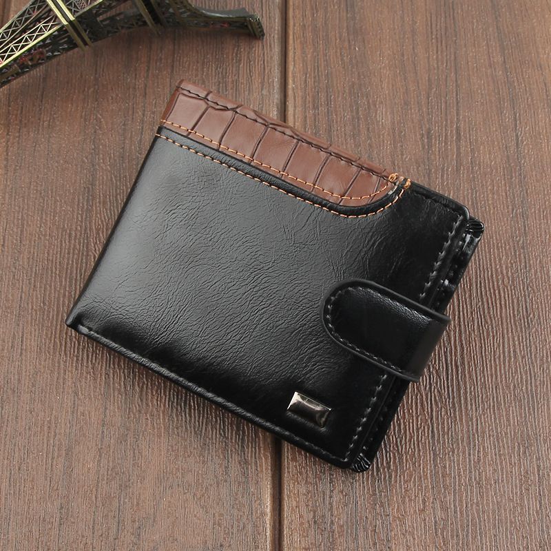 Cartera corta para hombre con hebilla de negocios, de cuero suave, multifunción, con diseño de patchwork, para licencia de conducir_voghion.com