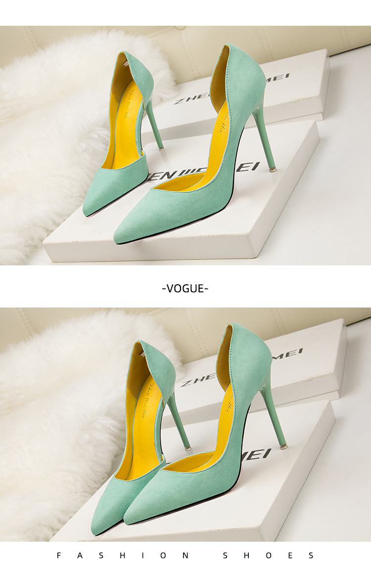8915-3 Korean version fashionable and minimalist slim high heeled suede for slimming effect, shallow mouthed pointed_voghion.com