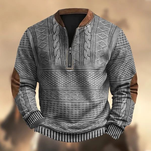 Felpa con cerniera a mezza zip 3D da uomo, manica lunga, stampata 2024_voghion.com