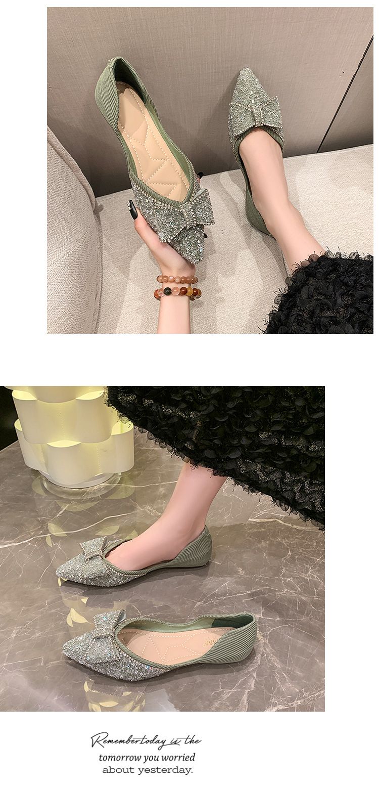 Elegante Ballerinas mit Schleife und spitzer Spitze für Damen – Glitzernde Strass-Ballerinas, Prinzessinnen-Pumps mit niedrigem Absatz, bequeme Slip-On-Abendschuhe_voghion.com