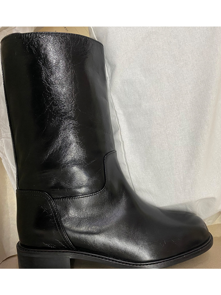 Damenschuhe Neue Samtstiefel mit mittlerer Wade Modische und einfache One-Step-Damenstiefel Vielseitige flache Martin-Stiefel_voghion.com