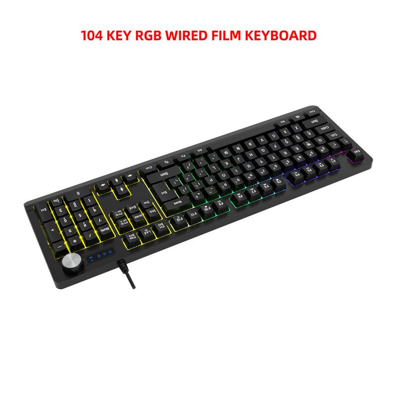 Teclado de filme com textura mecânica com fio personalizado Game Designer 2025, retroiluminação RGB com botão multimídia, teclado para jogos de computador_voghion.com